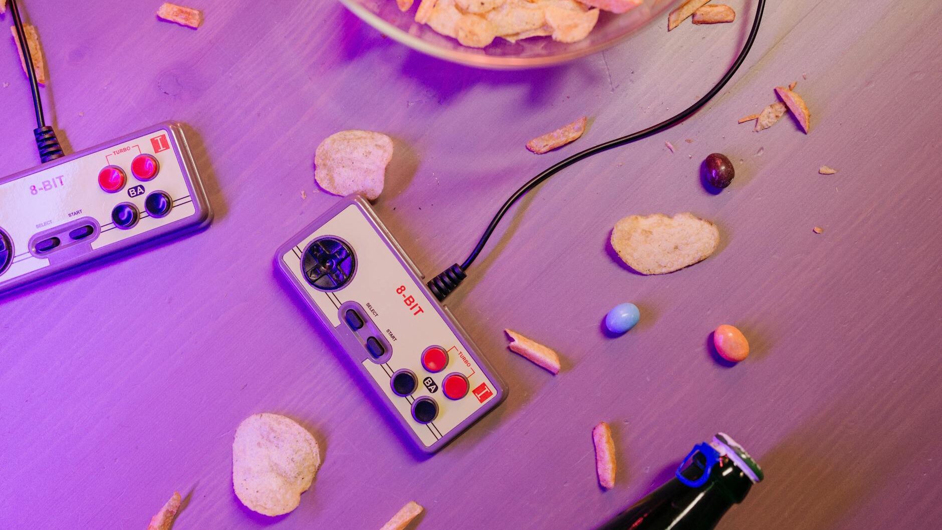 a game controller and chips on the table